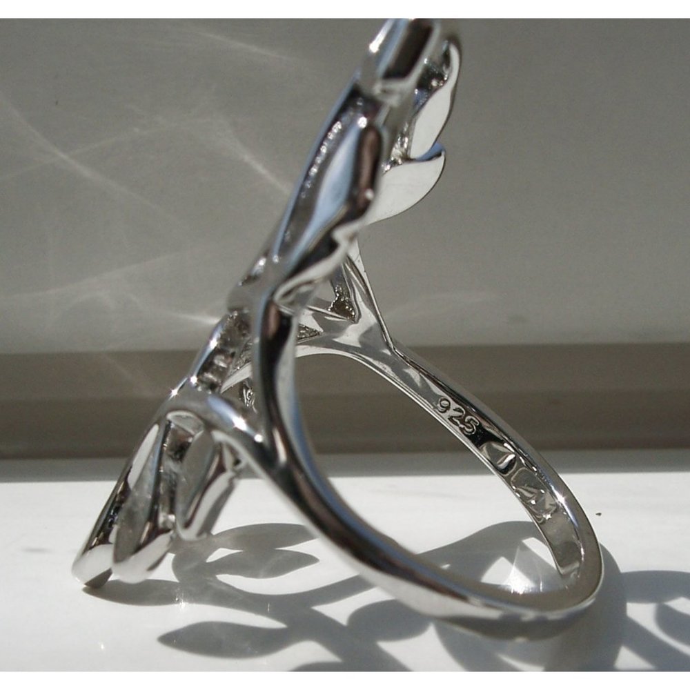 925 STERLING SILVER Extravagant Leaves Statement Ring - Picture 11 of 16